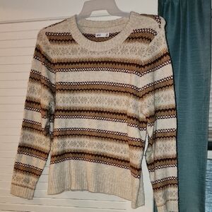Croft & Barrow Striped Sweater - Cream and Brown